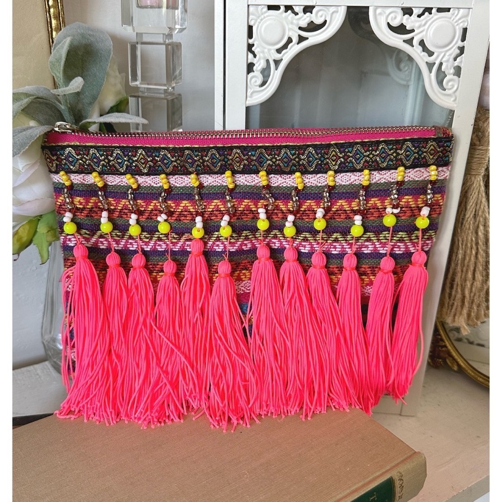 Merona Colorful Boho Woven Fringe Clutch - Picture 4 of 6